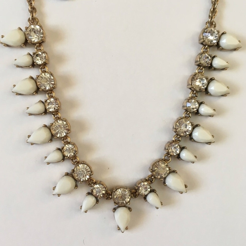 J.Crew White Triangle Rhinestone Necklace HTF  - Picture 2 of 3